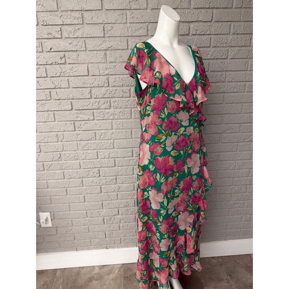 London Times Women's Ruffle Sleeve Watercolor Bloom Print Maxi Dress Size 16 - Picture 7 of 12